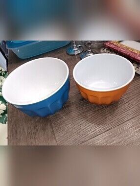 Blue and Orange Ceramic Serving Bowls - Set of 2